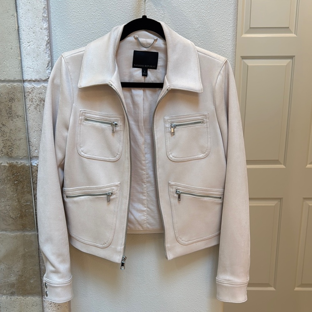 Banana Republic Cream FAUX Suede Jacket Modern Fitted